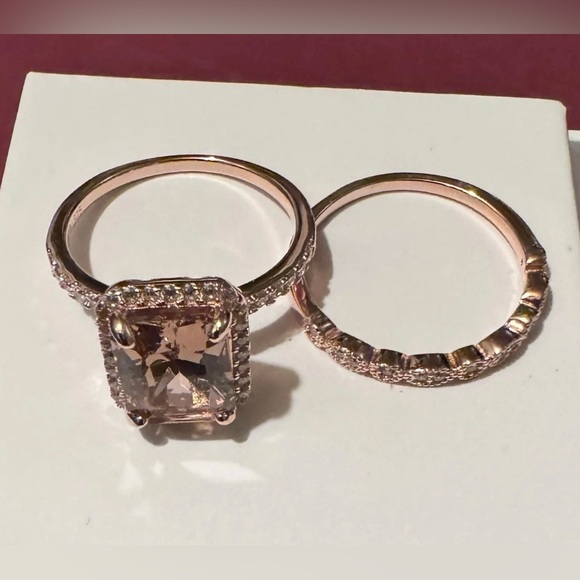 4.24ctw Blush Zircon and CZ Rose Gold Plated 925 Sterling Silver Ring Set Size 8 - Picture 2 of 5